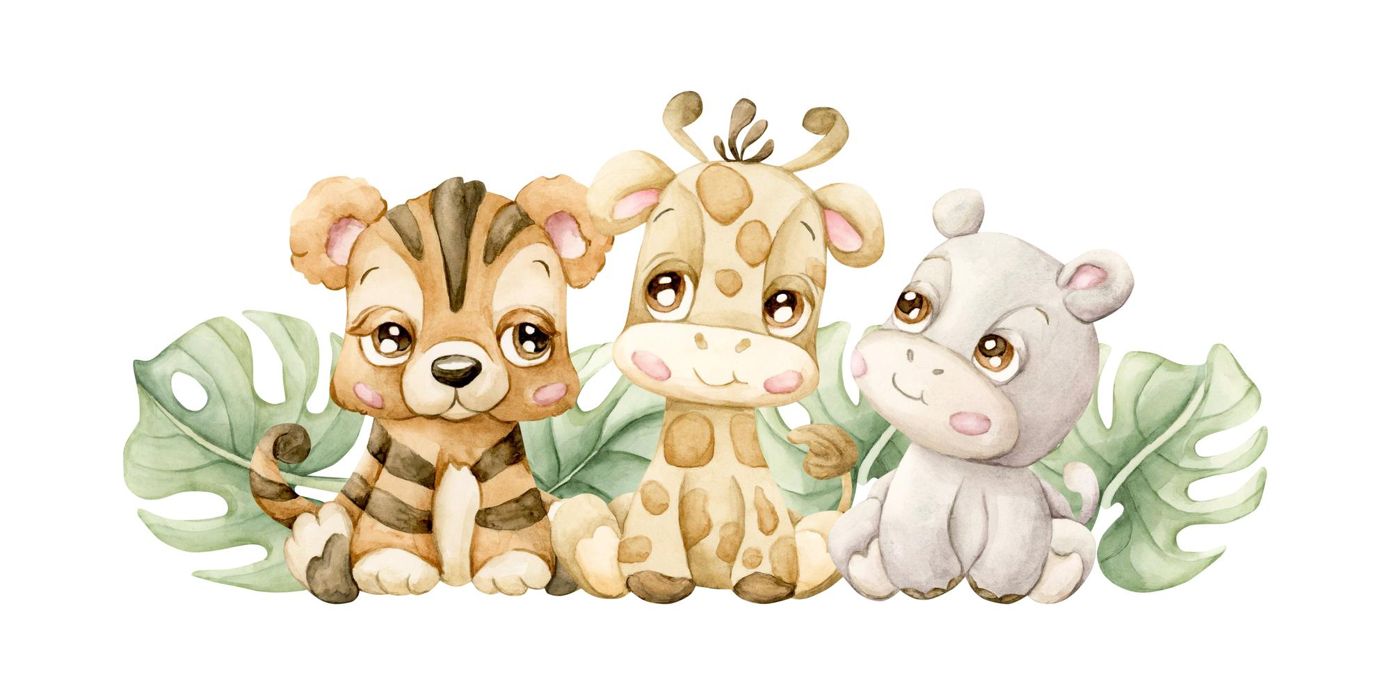 Trzy urocze zwierzątka nar ysunku